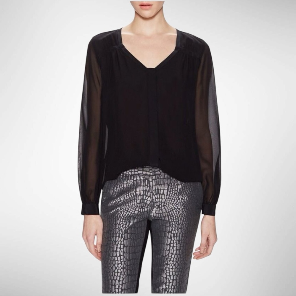 DVF Diane Von Furstenberg LANE Silk Blouse Long Sleeve Top Black Size 2.
